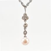 EDWARDIAN DIAMOND & PEARL PENDANT ON A 9CT GOLD CHAIN