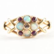 VICTORIAN 9CT GOLD OPAL RUBY & DIAMOND CLUSTER RING