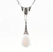 925 SILVER OPALITE & MARCASITE PENDANT NECKLACE