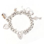 HALLMARKED SILVER HEART PADLOCK CHARM BRACELET
