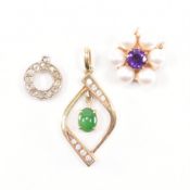 THREE GOLD & GEM SET NECKLACE PENDANT CHARMS