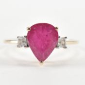 HALLMARKED 9CT GOLD RUBY & DIAMOND 3 STONE RING