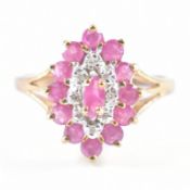 HALLMARKED 9CT GOLD RUBY & DIAMOND CLUSTER RING