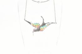 925 SILVER PLIQUE A JOUR & MARCASITE BIRD PENDANT NECKLACE