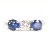 HALLMARKED PLATINUM DIAMOND & SAPPHIRE RING