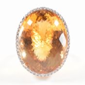 HALLMARKED 18CT GOLD CITRINE & DIAMOND COCKTAIL RING