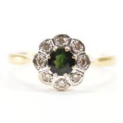 HALLMARKED 18CT GOLD TOURMALINE & DIAMOND CLUSTER RING