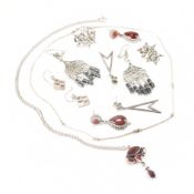 COLLECTION OF ASSORTED SILVER EARRINGS & NECKLACES