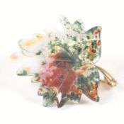 WITHDRAWN HALLMARKED 9CT GOLD & MOSS AGATE LEAF BROOCH