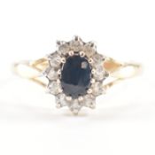 HALLMARKED 9CT GOLD SAPPHIRE & CZ CLUSTER RING