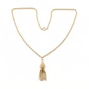 GOLD ROPE TWIST TASSEL PENDANT NECKLACE