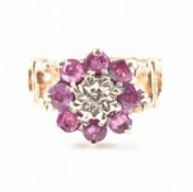 HALLMARKED 9CT GOLD RUBY & DIAMOND CLUSTER RING