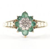 HALLMARKED 9CT GOLD EMERALD & DIAMOND CLUSTER RING