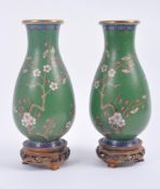 PAIR OF JAPANESE CLOISONNE VASES RAISED ON BASES