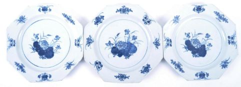 THREE 18TH CENTURY CHINESE OCTAGONAL PLATES
