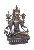 20TH CENTURY RUBY SET BRONZE OF GREEN TARA