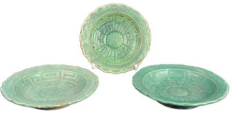 THREE 19TH CENTURY CHINESE CELADON GREEN PLATES