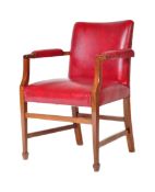 OAK & RED LEATHER OFFICE CHAIR - VINTAGE 20TH CENTURY