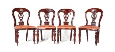 FOUR VICTORIAN STYLE MAHOGANY BALLOON BACK CHAIRS