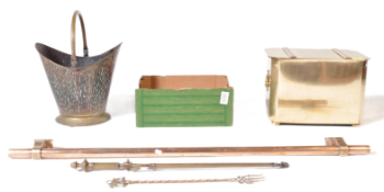 AN ART DECO COAL BOX TOGETHER WITH BRASS RAIL