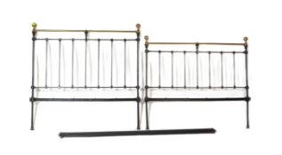 VICTORIAN BRASS & EBONISED DOUBLE BED FRAME