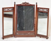 A VINTAGE 20TH CENTURY MAHOGANY TRIPTYCH MIRROR