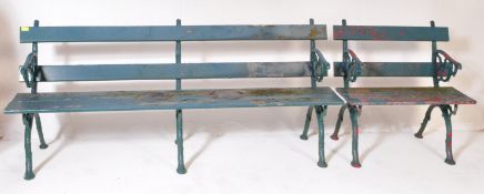 PAIR OF 20TH CENTURY PAINTED CAST IRON & WOOD BENCHES