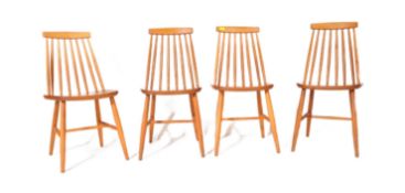 FOUR RETRO VINTAGE BEECH & ELM CZECH SPINDLE BACK CHAIRS