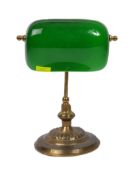 1920S BRASS & GLASS BANKERS LAMP