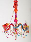 VINTAGE RETRO COLOURED ACRYLIC SIX ARM CHANDELIER