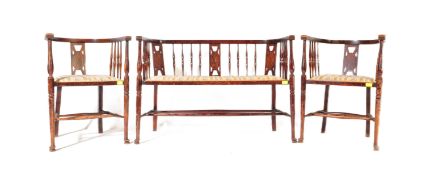 VICTORIAN MAHOGANY LOUNGE SUITE - TWO SEATER SOFA WITH CHAIRS