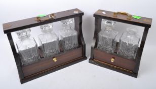 PAIR OF MAHOGANY BRASS BOUND DECANTER TANTATLUS