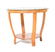 RETRO CIRCA 1950S WALNUT & GLASS CIRCULAR COFFEE TABLE