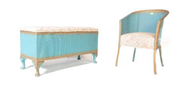 VINTAGE 1950S WICKER LLOYD LOOM STYLE OTTOMAN & BEDROOM CHAIR