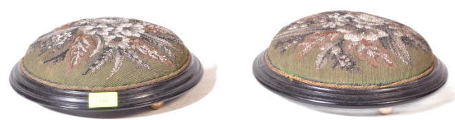 PAIR OF VICTORIAN GLASS BEADWORK TAPESTRY FOOTSTOOLS