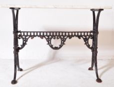 VICTORIAN STYLE CAST IRON TABLE WITH WHITE MARBLE TOP