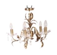 VINTAGE 20TH CENTURY METAL & GLASS FIVE BRANCH CHANDELIER