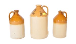 THREE EARLY 19TH CENTURY & LATER STONEWARE FLAGONS