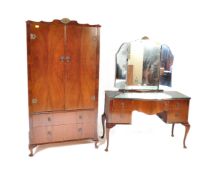 1950'S QUEEN ANNE WALNUT DRESSING TABLE AND WARDROBE