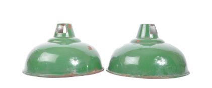 PAIR OF RETRO GREEN ENAMELLED INDUSTRIAL SHADES