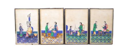 FOUR 19TH CENTURY JAPANESE RICE PAPER SILK WORK PICTURE