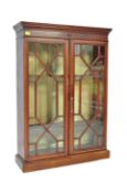 19TH CENTURY GEORGE III MAHOGANY INLAID GLAZED BOOKCASE CABINET