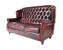 CHESTERFIELD OXBLOOD LEATHER WING BACK SOFA SETTEE