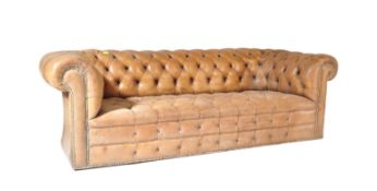 CHESTERFIELD LARGE TAN BROWN LEATHER SOFA SETTEE