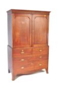 19TH CENTURY GEORGE III MAHOGANY LINEN PRESS WARDROBE