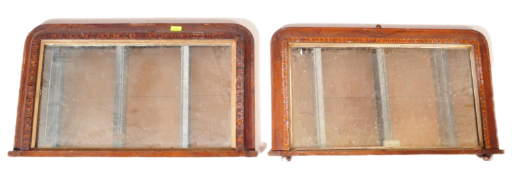 PAIR OF EDWARIDAN MAHOGANY INLAID OVERMANTLE MIRRORS