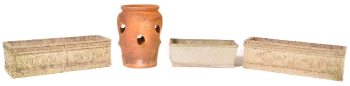 ASSORTMENT OF FOUR VINTAGE STONE & TERRACOTTA PLANTERS