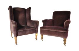 MANNER OF HOWARD & SONS LONDON - ARMCHAIR & WINGBACK CHAIR