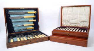 THREE VINTAGE WOODEN CASE CANTEENS OF CUTLERY