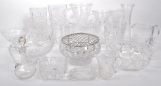 COLLECTION OF CUT GLASS ITEMS - VASES - JUGS - POTS